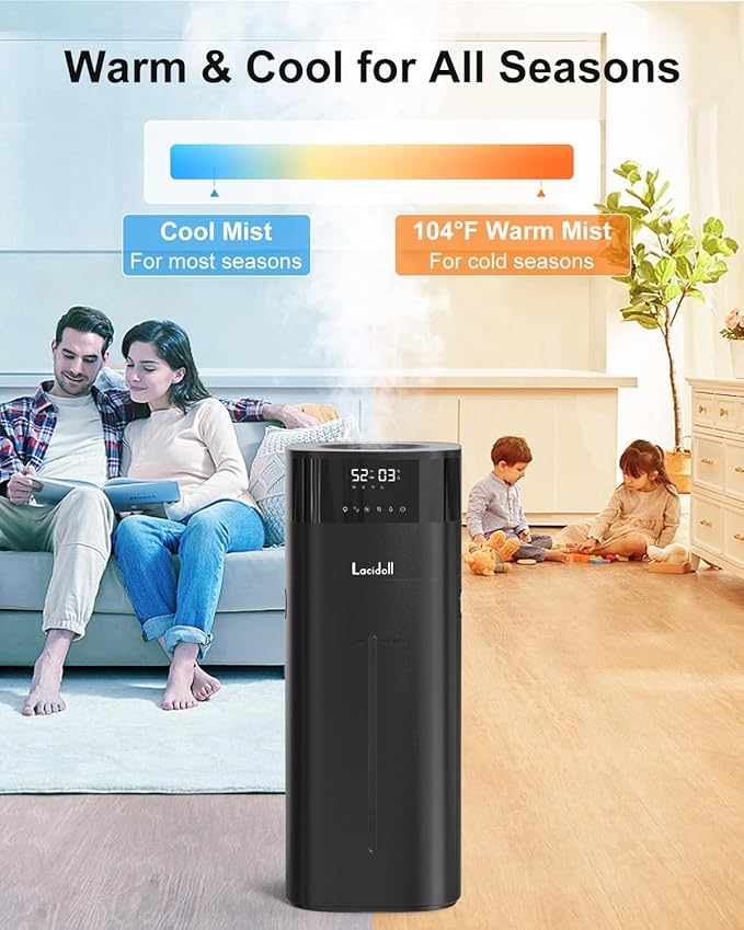 Humidifier Large Room 5.3Gal/20L Cool and Warm Mist Humidifiers for Home 2000 sq ft, Whole House Humidifiers with Diffuser Extended Tube, Air Humidifier for Bedroom Nursery Baby Plants, Black