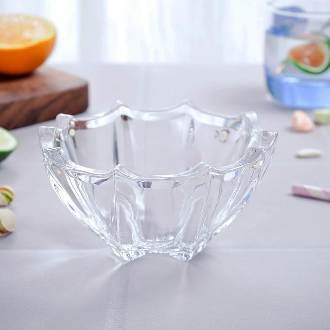 Small Glass Bowls Set of 6-8.5 oz Scalloped Dessert Bowls for Ice Cream, Snacks, Side Dishes, Dipping, Prep Meal, Serving