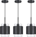 3 Pack 1 Light Hanging Kitchen Island Pendant Light 6" Drum Clear Glass Shade Indoor Pendant Ceiling Light Fixturess,Dark Gray Finish Modern Farmhouse Dinning Over Sink