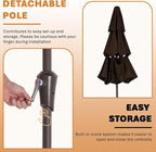 JEAREY 9FT 3 Tier Patio Umbrella Outdoor Market Umbrella Table Umbrellas with 8 Ribs 1.5 Pole Push Button Tilt and Crank UV Protection for Garden,Brown