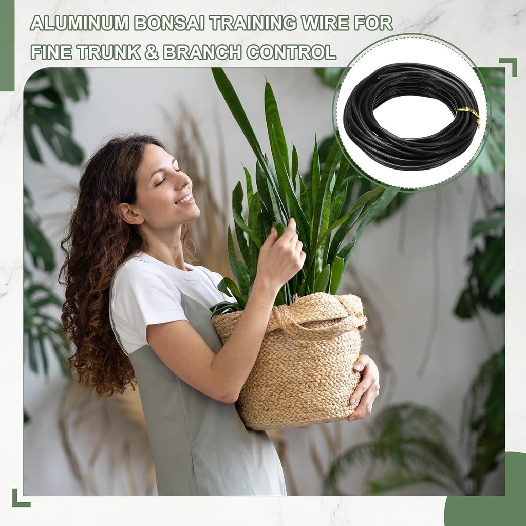 Bonsai Training Wire, 3.5mm x 32.8 ft Anodized Aluminum Floral Plant Training Wire Bendable Metal Stems Accessories for Gardening Branch Fixing Crafts (Black)
