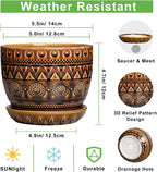G EPGardening Ceramic Pot for Plants 5.5 Inch - Ceramic Plant Pot with Drainage Hole and Saucer, Boho Round Planter for Indoor Outdoor Plants, Plant Lover Gifts, Office Garden House Decor, Brown