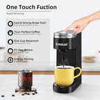 CHULUX Slim Single Serve Coffee Maker for K Cup, Mini Travel One Cup Coffee Machine for Home, Desk, Kitchen and Bedroom, Fits Travel Mug, Matte Black