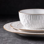 GBHOME Ceramic Dinnerware Sets, 24 pcs Embossed Elegant Stoneware Plates and Bowls Sets, Housewarming Wedding Gift | Dishwasher & Microwave Safe | Dishes Set Service for 8