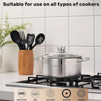 Daniks Standard Stainless Steel Stock Pot with Glass Lid – Induction 7 Quart, Dishwasher Safe, Measuring Scale, For Soup, Pasta, Stew, Silver