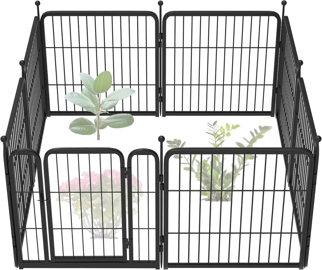 FXW Garden Fence Outdoor for The Yard – 24in(H) x 15.2ft(L) Heavy Duty Metal Animal Barrier for Dog and Rabbit, Decorative Dog Fence, 8 Panels, Black