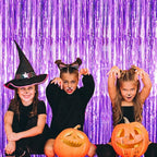 GOER 3.2 ft x 8.2 ft Metallic Tinsel Foil Fringe Curtains Party Photo Backdrop Party Streamers for Halloween Birthday,Graduation,New Year Eve Decorations (3 Packs,Purple)