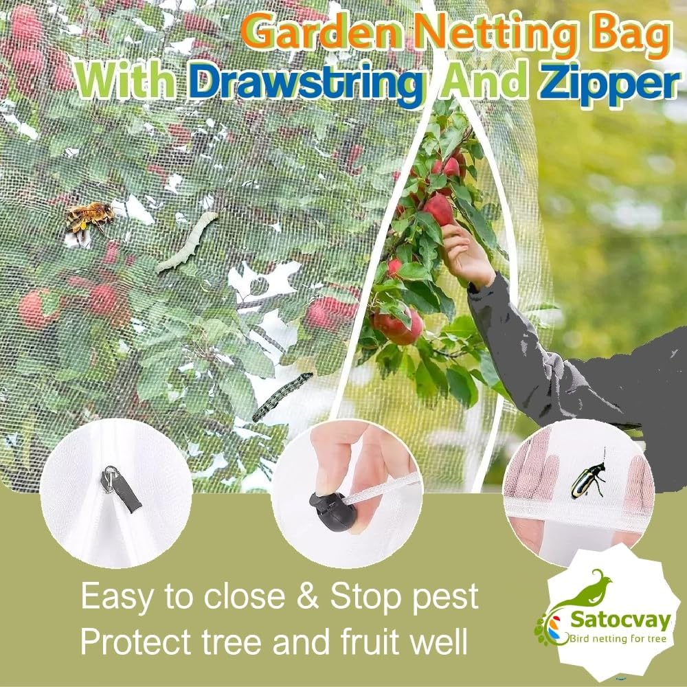 Fruit Tree Netting with Drawstring & Zipper 3 Pcs (6x7.2 FT), Bird Netting for Blueberry Bushes