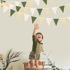 32Ft Sage Green Party Decorations Olive Green Tan Brown Cream Neutral Triangle Flag Fabric Banner Pennant Bunting Garland Streamers for Birthday Wedding Baby Shower Woodland Jungle Safari Party Decor