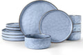 LIANYU Dinnerware Dish Sets for 4, 12 Piece Stoneware Plates and Bowls, Kitchen Dinner Set for Dessert Salad Pasta, Microwave & Dishwasher Safe, Serenity Blue