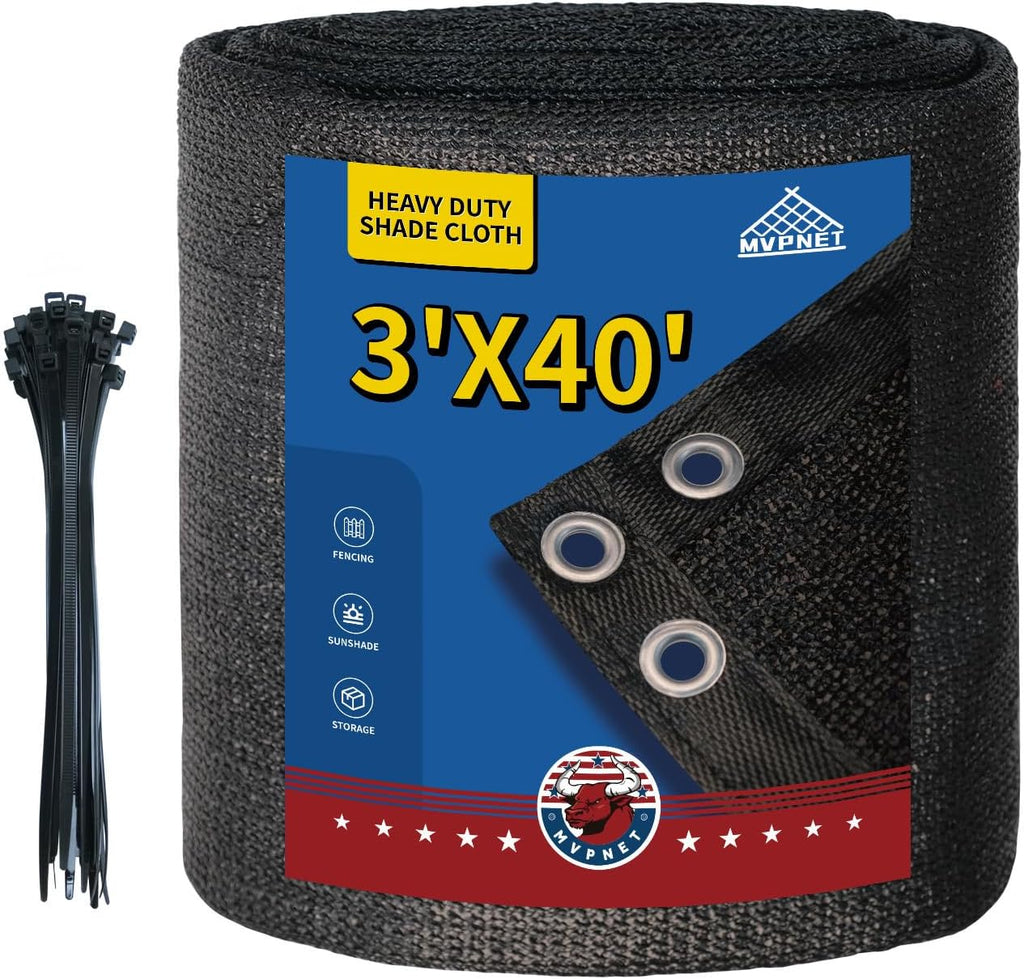 3x40Ft Garden Privacy Fence Screen, 145GSM Heavy Duty 90% Blockage Windbreak Mesh Tarp with Reinforced Edges & Anti-Rust Grommets, Includes Zip Ties for Garden, Yard, Backyard, Outdoor, Black