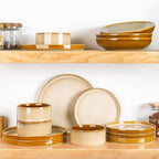 LERATIO Ceramic Dinnerware Sets for 4,Round Reactive Glaze Ceramic Plates and Bowls Set,Highly Chip and Crack Resistant | Dishwasher & Microwave Safe Dishes Set,Service for 4 (12pc)-Kahki
