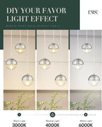 LMS Modern Brushed Nickel 3-Light Cluster Pendant Lights, Mid Century Pendant Lighting with Clear Globe Glass Shade, Adjustable Hanging Cord Ceiling Light for Bathroom Dining Room, LMS-186BNC3