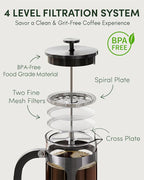 BAYKA French Press Coffee Maker 34 Ounce 1 Liter, Borosilicate Glass Stainless Steel Brewer, Large Portable Cold Brew Cafetera Teapot for Kitchen Travel Camping Coffee Bar Accessories, Dark Pewter