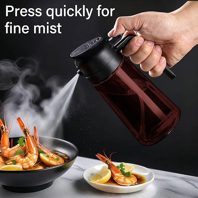 16oz Oil Dispenser Bottle for Kitchen - 2 in 1 Olive Oil Dispenser and Oil Sprayer - 470ml Olive Oil Bottle - Oil Sprayer for Cooking, Kitchen, Salad, Barbecue Black (Wine red with black lid)