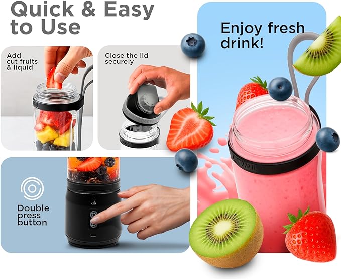 Rechargeable Smoothie Blender 700ml – Portable Mini Travel Blender for Shakes and Smoothies with Six Stainless Steel Blades and USB Charging.