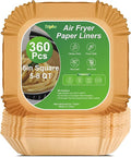360 Pcs 8” Square Unbleached Heavy Duty Air Fryer Paper Liners Disposable, Non-Stick & Non-Leak Parchment Paper Liners for Airfryer Basket, Deep Fryer Parts & Accessories
