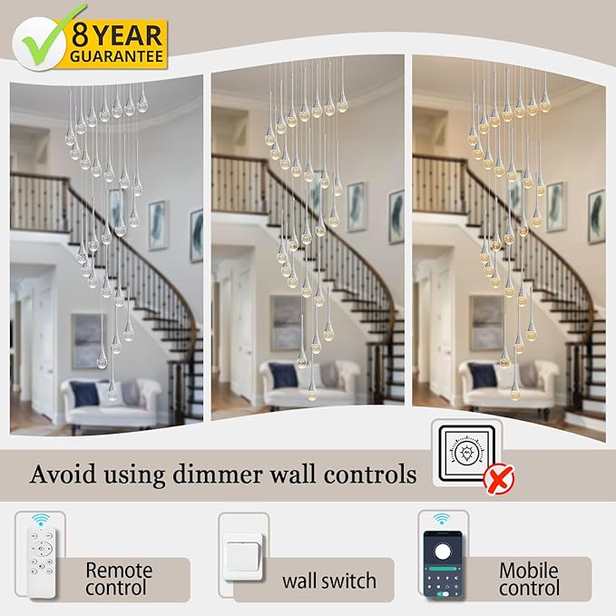 138" Large Crystal Chandelier for High Ceiling Modern K9 Crystal Raindrop Chandeliers Lighting Round Ceiling Light Entryway Staircase Foyer Villa LED Dimmable 2700-6000K