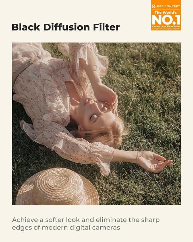 K&F CONCEPT 86mm Black Diffusion 1/4 Filter Mist Cinematic Effect Filter with 28 Multi-Layer Coatings Waterproof/Scratch Resistant for Video/Vlog/Portrait Photography