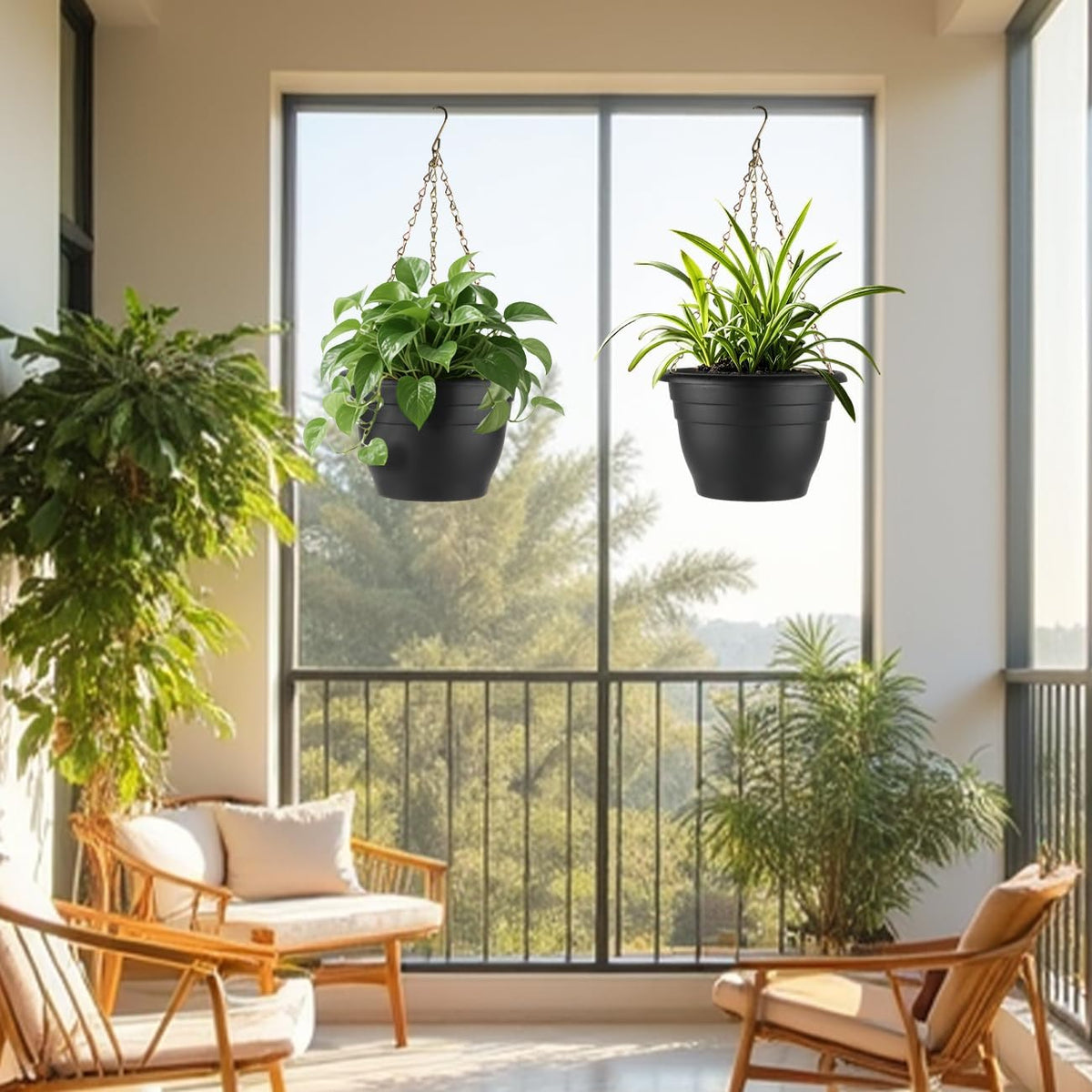 Plant Pots Set of 5, 10" Outside Diameter Flower Pots, 8.5" Inner Diameter Planters with Drainage Hole, Durable Perfect for Indoor & Outdoor Plant Planting, Decor, Black