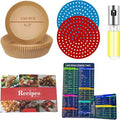 5 in 1 Accessories Kit for Air Fryer: Oil-proof Paper Liner, Silicone Liners, Oil Sprayer, Magnetic Cheat Sheet Set, Cookbook