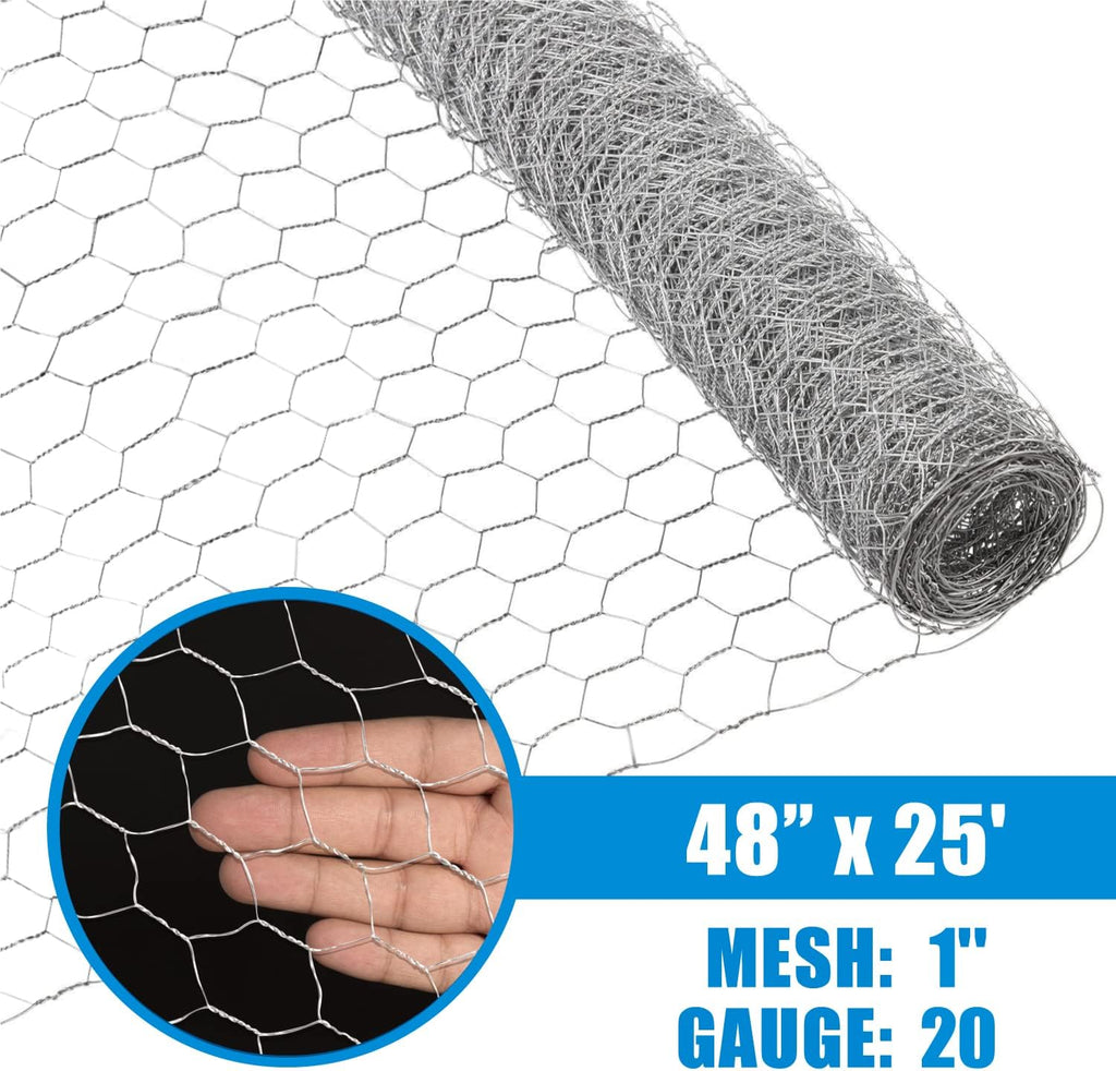 Fencer Wire 20 Gauge Chicken Wire Fence, Galvanized Poultry Hexagonal Netting Crafting, Chicken Coops & Rabbit Rodent Cage, 1-Inch Hex Grid (4 ft. x 25 ft.)