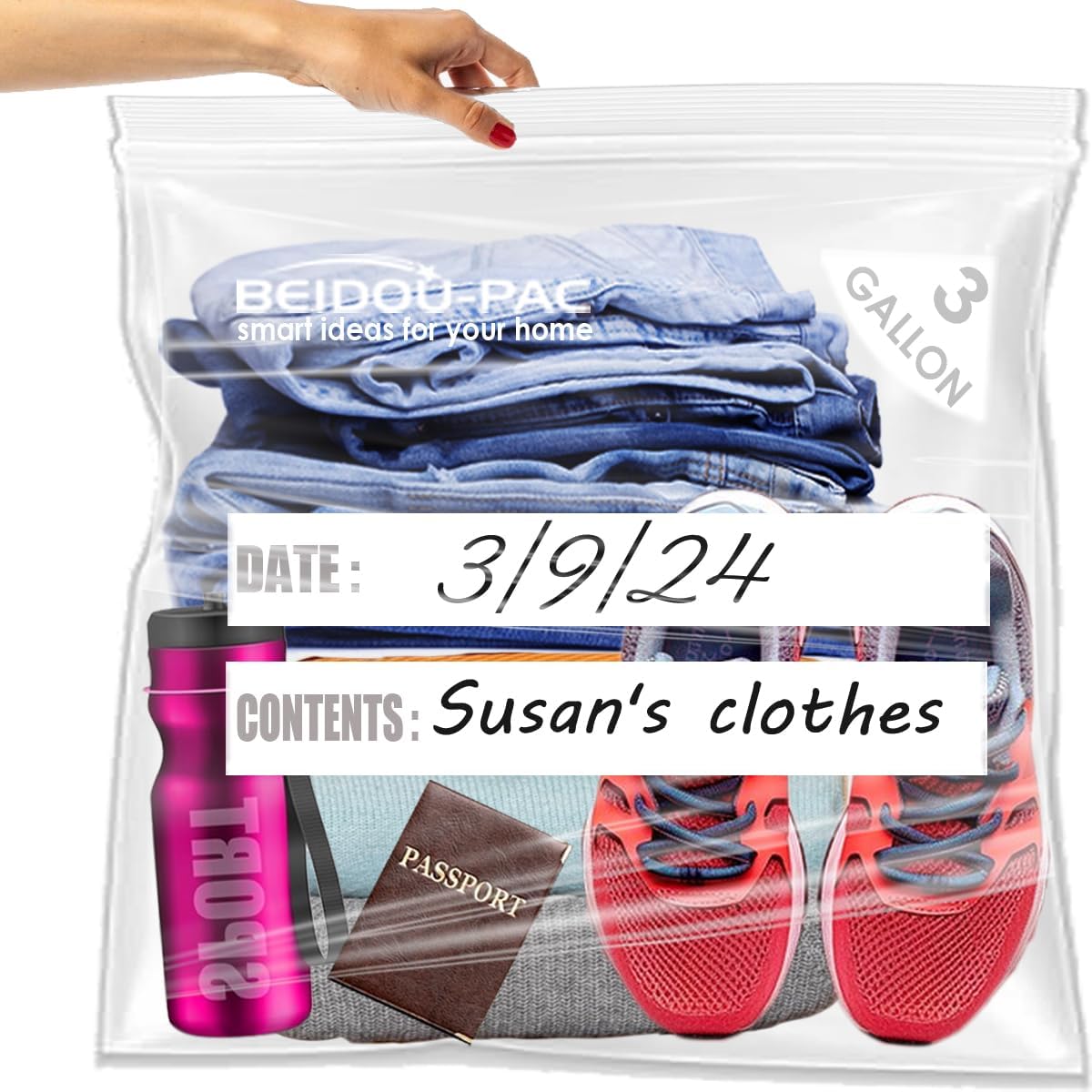 3 Gallon Large Plastic Bags with Zipper Top, | 50 Count | 2 Mil | 16" x 18" | Heavy-Duty Reusable Clear Freezer Storage Bags