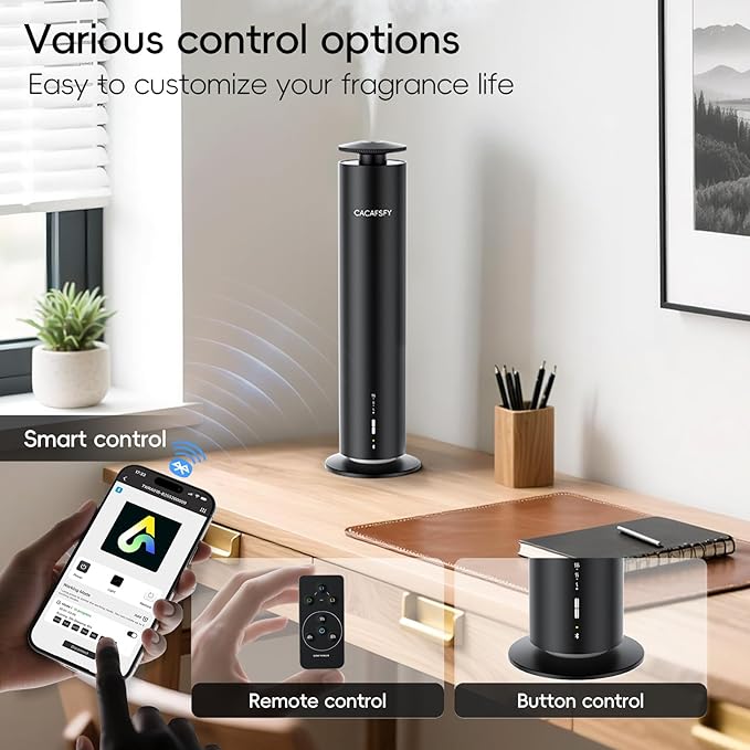 Waterless Scent Diffuser,Hotel Scent Diffuser-Smart APP Control-Cover Up to 1000 Sq.Ft.-Cold Air Tech,Scent Diffusers for Home,Aromatherapy,Large Room,Spa,Commercial-Black Essential Oil Diffuser