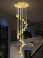 138'' High Ceiling Chandelier for Entryway Gold Raindrop Crystal Chandeliers for Living Room Foyer Staircase Flush Mount Sloping Ceiling Pendant Light Fixture LED Dimming 2700k-6000k