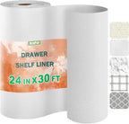 OcePor Non-Adhesive Drawer and Shelf Liner 24IN x 30FT，Non Slip Cabinet and Cupboard Liner, Kitchen Cabinet Liners for Shelves, Waterproof Drawer Shelf Liners for Cabinets/Bathroom Cupboard,White