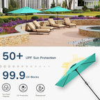 6.5' x 10' Rectangular Patio Umbrella Large Outdoor Market Umbrella w/ UV Protection, Push Button Tilt and Crank Lift, Rectangle Table Umbrella for Garden, Deck, Pool, Patio, Turquoise Blue
