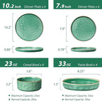 LIANYU 16 Piece Dinnerware Sets with Double Bowls, Plates and Bowls Dish Set for 4, Ceramic Dinner Ware Dishware for Kitchen Dining, Microwave & Dishwasher Safe, Emerald Green