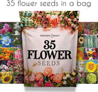 Gardeners Basics, Flower Seeds Packets for Planting 35 Individual Varieties Perennial, Annual, Wildflower Seeds for Planting Outdoors for Bees and Butterflies - Semillas de Flores Hermosas