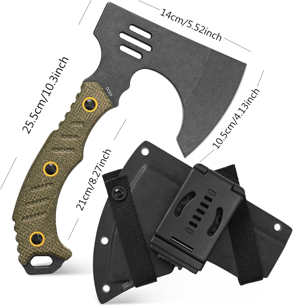 C1391 Camping Axe Camping Hatchet,DC53 Steel Blade with Micarta Handle Survival Hatchets Bushcraft Axe with Kydex Sheaths for Camping Hiking and Chopping Wood(Green)