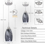 Mini Glass Pendant Light 4.72" with Handblown Black Gray Marble Art Glass Hanging Light 3-Pack Oval Ceiling Hanging Light Fixture for Dining Room Kitchen Island Cafe Foyer Hallway