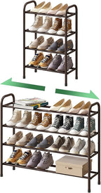 Metal Shoe Rack, Expandable Metal Shoe Rack for Closet, Entryway & Hallway (Brown, 4-Tier_Long)