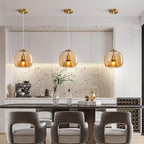 Amber Glass Pendant Lights Kitchen Island Gold Hanging Light Fixture Glass Globe Pendant Light Modern Pendant Lighting for Kitchen Island Bedroom Dining Room (9.84", 1 Pack)