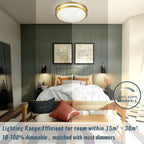18 inch Ceiling Light Fixture Flush Mount Gold, 36W Large Living Room Ceiling Light LED, Dimmable Kitchen Lighting Fixture for Bedroom, Bathroom, Living Room