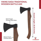 Armory Replicas™ Viking Saga Traditional Wooden Battle Axe Hand-Forged Iron Steel Blade, Rustic Finish, Fully Functional, 20.5” Overall Length Perfect for Camping, Reenactments, and Cosplay