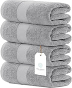 White Classic Luxury Bath Towels Set of 4 Large - 700 GSM Cotton Ultra Soft Bath Towels 27x54 | Highly Absorbent and Quick Dry | Hotel Towels for Bathroom Luxury, Plush Shower Towels, Dolphin Gray