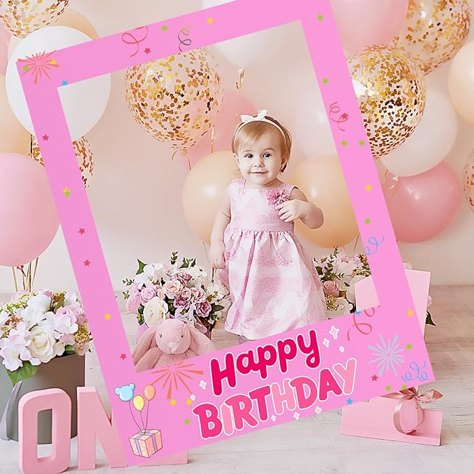 32 x 24 Inch Large Blank DIY Photo Booth Props Picture Frame Party Frame DIY Photo Booth Props Selfie for Birthday, Graduation, Christmas Holiday Party(Pink,Vertical)