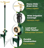 3-Arm Garden Sprinkler,360 Degree Rotating Lawn Sprinklers with Adjustable Tripod Base,Yard Sprinkler for Large Area Coverage,Hose Attachment Water Sprayer for Lawn,Garden,Animal Deterrent