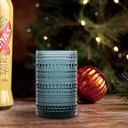 Hobnail Drinking Glasses Set of 6, Vintage Colored Glassware 14.5oz, Tall Beverage Glass Cups for Water, Juice, Cocktail (Blue)