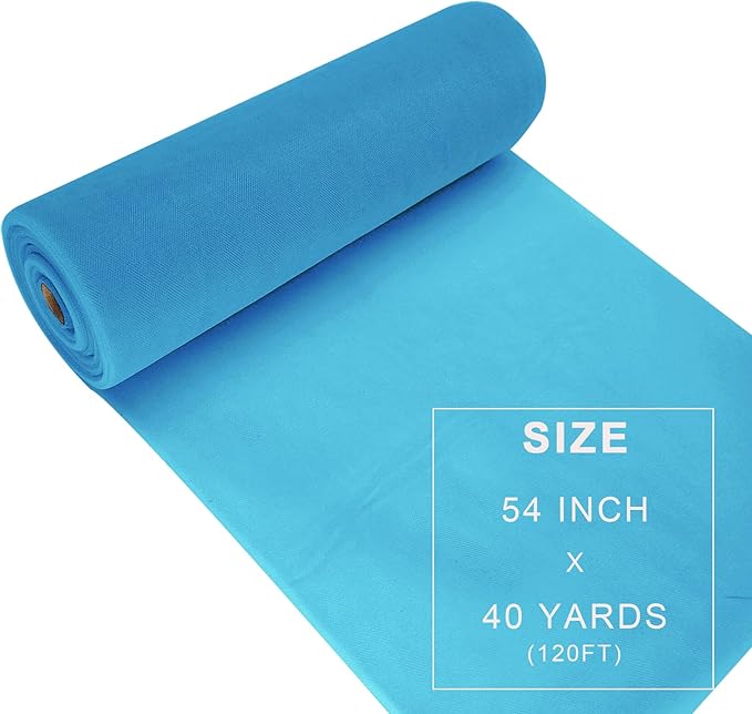 Turquoise Tulle Fabric Roll Spool Bolt (54 Inch by 40 Yards) Large Tulle Wedding Party Decoration, Tutu Skirt, Table Runner, Gift Wrapping, Bridal Shower, Soft & Drape (Turquoise)