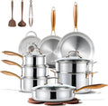 CAROTE 23pcs Tri-Ply Stainless Steel Cookware Set, Pots and Pans Set, Non Stick Induction Kitchen Cooking Sets, Nonstick Cookware Collection, Mirror Polish, Silver