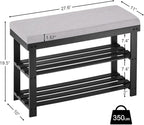 Apicizon 3-Tier Shoe Rack for Entryway, Bamboo Shoe Bench with Cushion Padded Seat, Small Shoe Organizer with Storage for Indoor Entrance Hallway Bedroom Living Room, Black