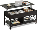 WLIVE Coffee Table, 41.3" Lift Top Coffee Table with 4 Wheels, Hidden Compartment, Storage Shelf and Lift Tabletop for Living Room, Reception Room, Black