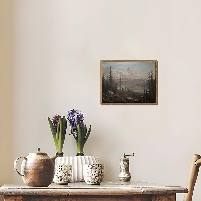 Floating Framed Canvas Wall Art - Majestic Mountain Forest Landscape Wall Decor - Natural Scenery Pictures Paintings Prints for Living Room Bedroom Bathroom Home Decoration 8x10 inch