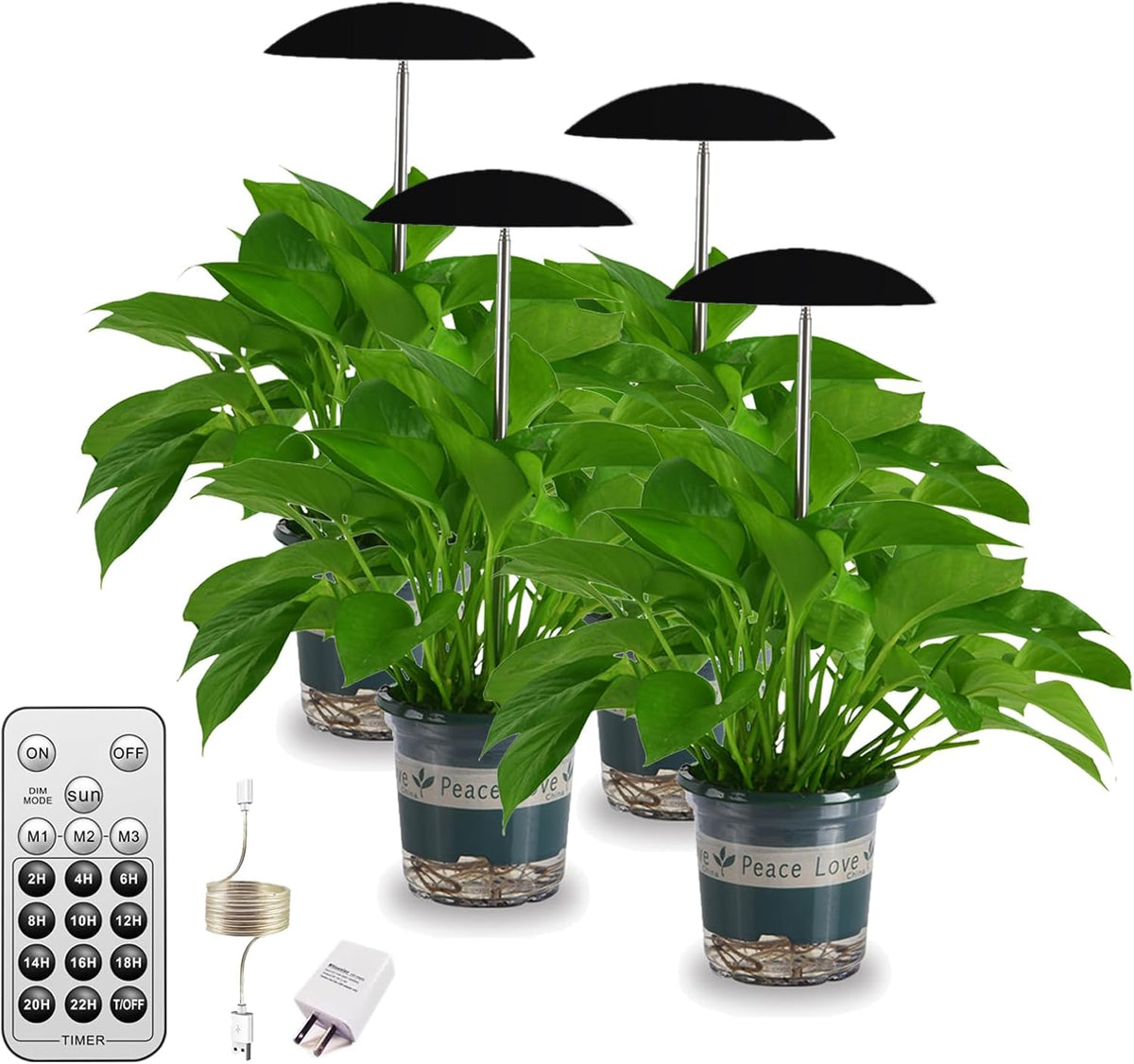 LED Grow Lights for Indoor Plants 4 Pack, Smart USB Small Full Spectrum Plant Lights with Remote, Height Adjustable, Auto On/Off Timer, Ideal for Home Decoration, Black