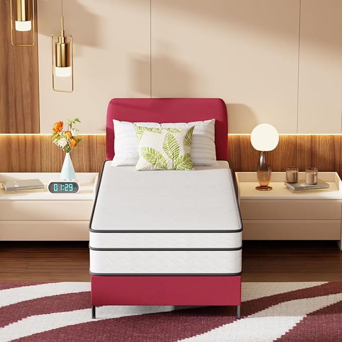 PayLessHere 12 Inch Innerspring Mattress in a Box with Bamboo Charcoal Gel Memory Foam Fiberglass Free CertiPUR-US Certified Medium Firm Spring Mattress Pressure Relief,Twin
